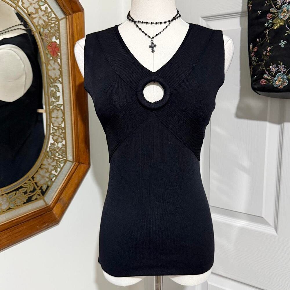 VTG Y2K Versailles Black Ribbed Sleeveless Keyhole Witchy Gothic V Neck Top M